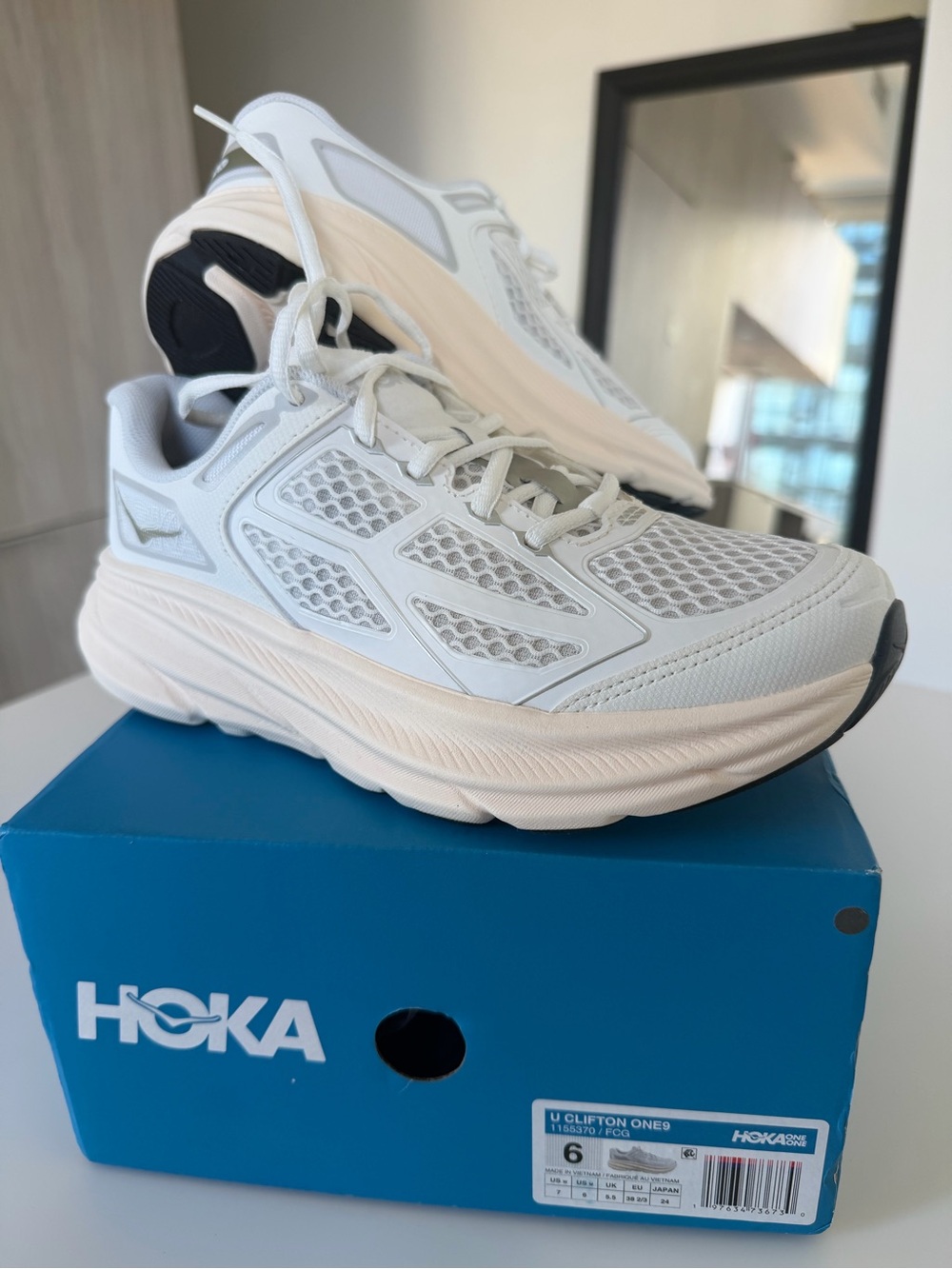 NEW Hoka Women’s White and Cream Clifton Athletic Running Shoes